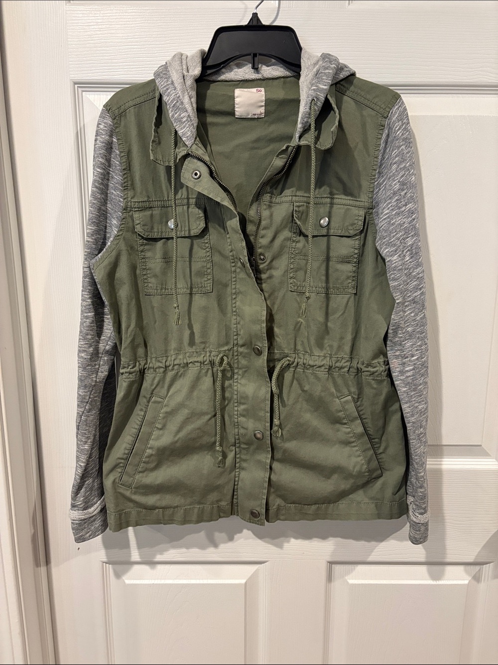 SO Olive Utility Jacket with Gray Hooded Sleeves